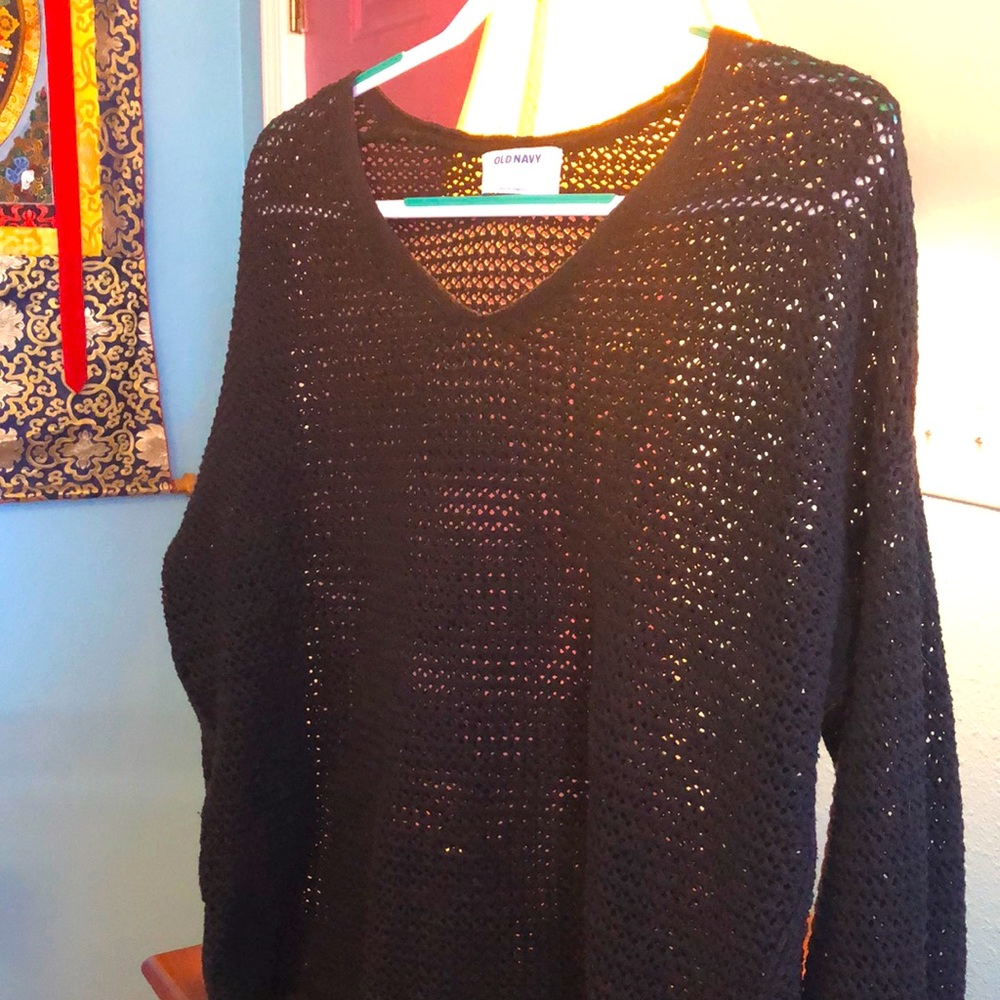 COPY - OLD NAVY Black Cotton Mesh Sweater with flared sleeves. Size L.